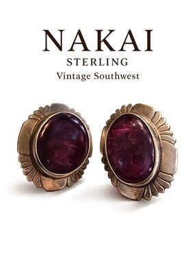 NAKAI Sterling Silver Vintage Southwest Purple Cabochon Earrings